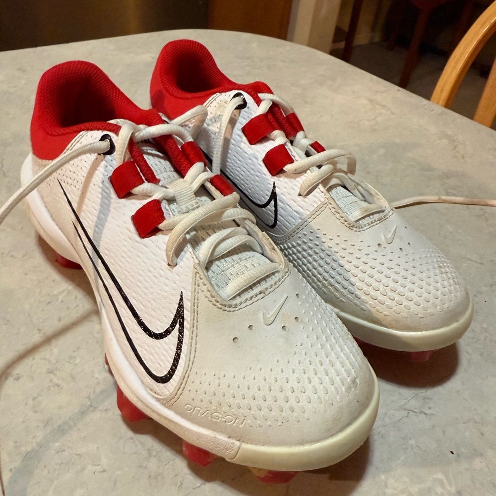 Nike White and Red Softball Cleats